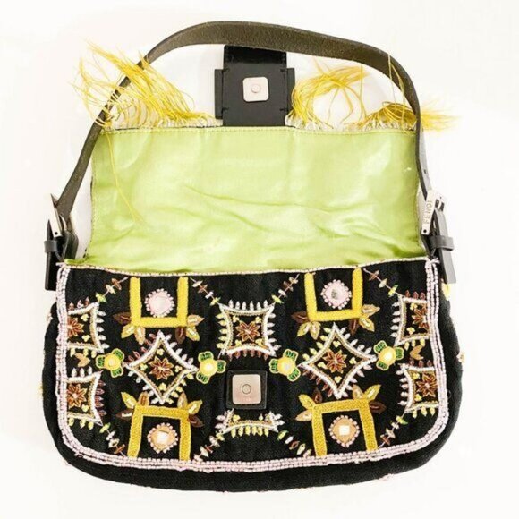 Authentic FENDI Mamma Baguette Beaded Fringe Mirror Shoulder Bag Bucket Hand Bag - Picture 15 of 16